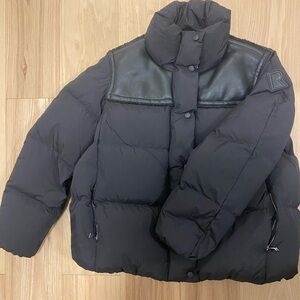 RUDSAK Black Puffer Jacket with Leather Details